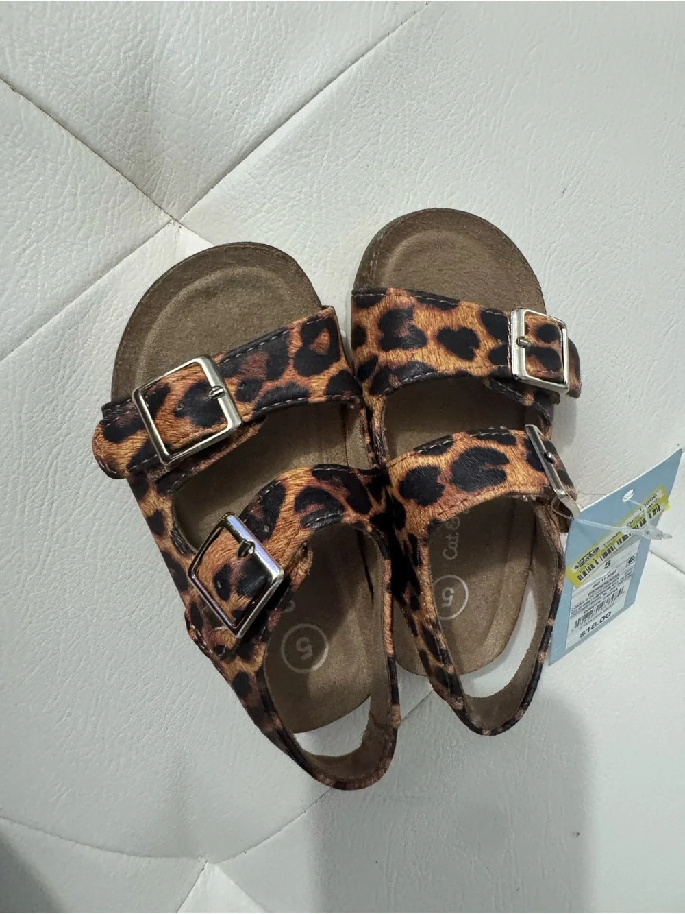 Children's Leopard Print Double Buckle Sandals - Brown